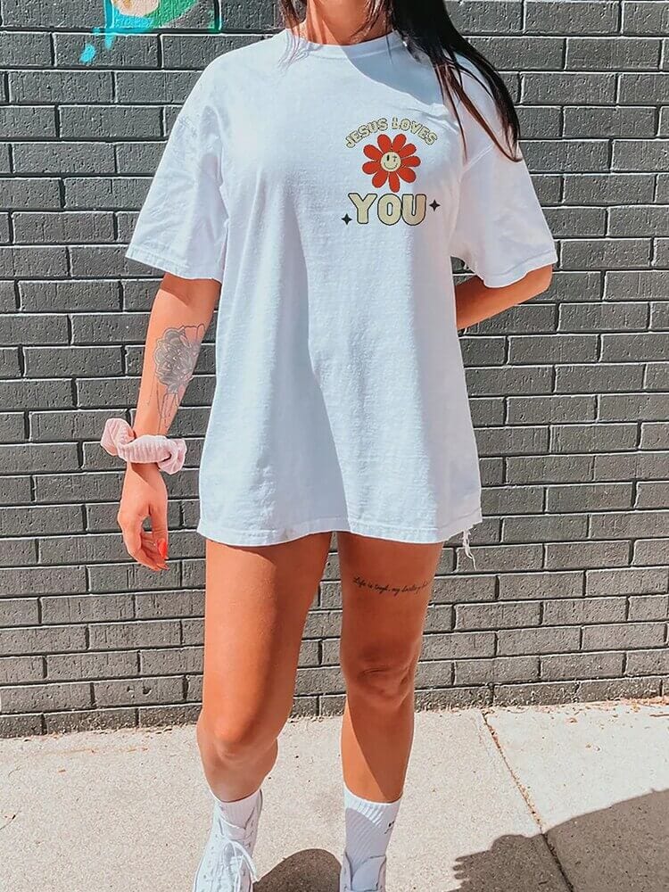 "Good News, Jesus Loves You" Flower Print Unisex Tee - 0 - Believers Brigade