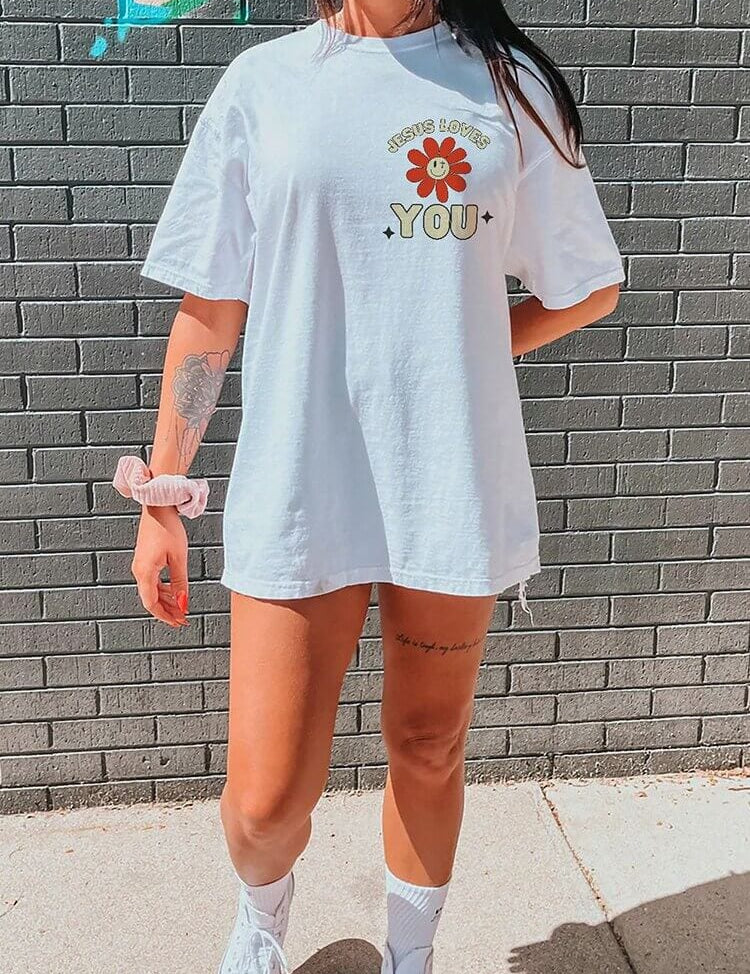 "Good News, Jesus Loves You" Flower Print Unisex Tee - 0 - Believers Brigade