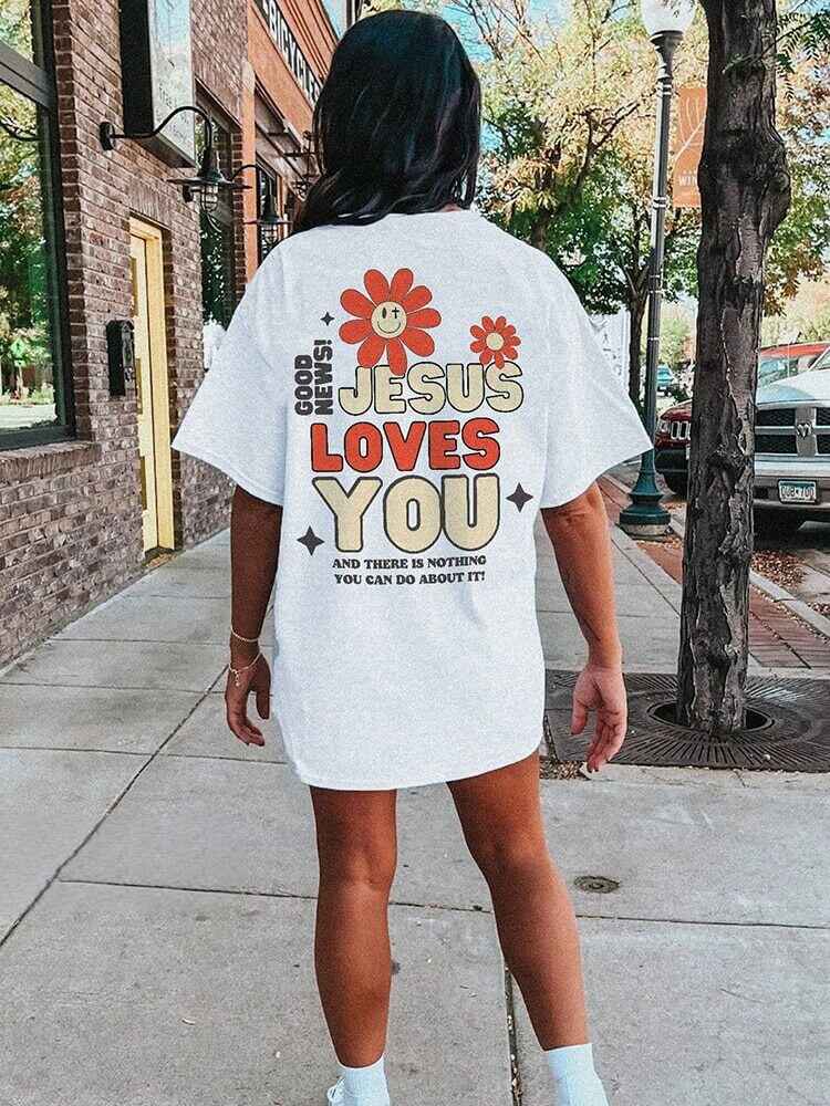 "Good News, Jesus Loves You" Flower Print Unisex Tee - 0 - Believers Brigade