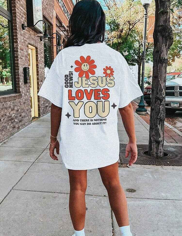 "Good News, Jesus Loves You" Flower Print Unisex Tee - 0 - Believers Brigade