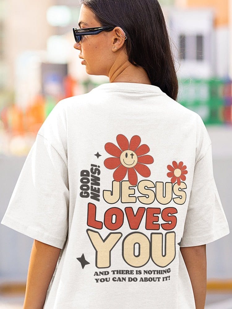 "Good News, Jesus Loves You" Flower Print Unisex Tee - 0 - Believers Brigade